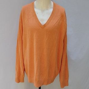 Men's orange Land's End V-neck sweater, 100% cotton, XXL, great game sweater